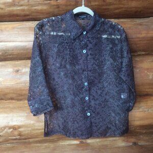 Notations Whimsigoth Mesh Floral Semi Sheer Button Up Top Size Small